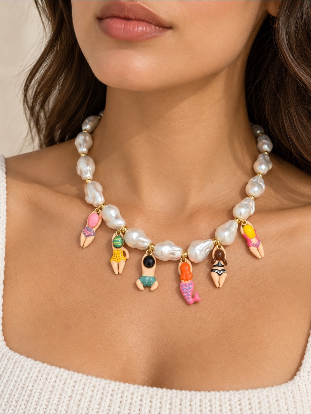 Baroque Pearl Necklace with Colorful Charms